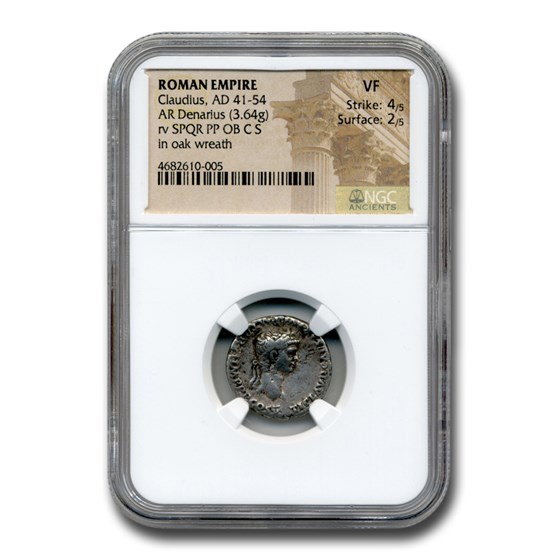 Roman Empire AR Denarius Emp. Claudius (41-54 AD) VF NGC Roman Empire AR Denarius Emp. Claudius (41-54 AD) VF NGC