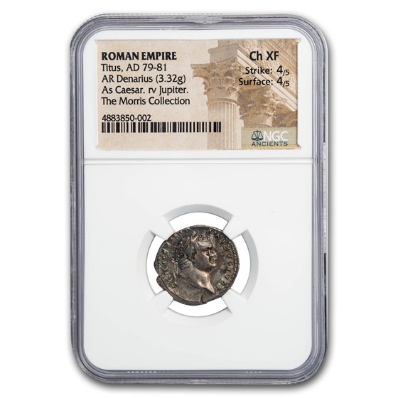 Roman Empire AR Denarius Emp Titus (79-81 AD) Ch XF NGC (RIC 874) Roman Empire AR Denarius Emp Titus (79-81 AD) Ch XF NGC (RIC 874)