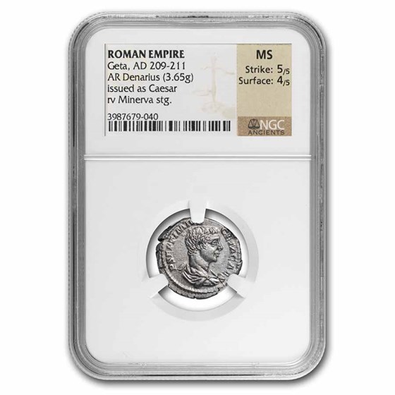 Roman Empire AR Denarius Geta 209-211 AD MS NGC (RIC IV 34b) Roman Empire AR Denarius Geta 209-211 AD MS NGC (RIC IV 34b)