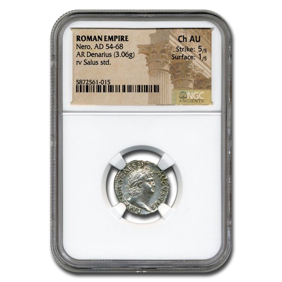 Roman Empire AR Denarius Nero (54-68 AD) Ch AU NGC (RIC I 60) Roman Empire AR Denarius Nero (54-68 AD) Ch AU NGC (RIC I 60)
