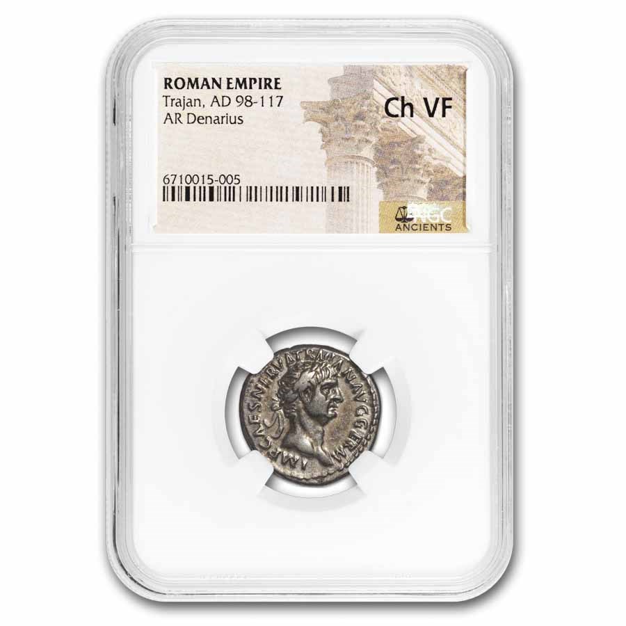 Roman Empire AR Denarius Trajan 98-117 AD Ch VF NGC (Random Coin)