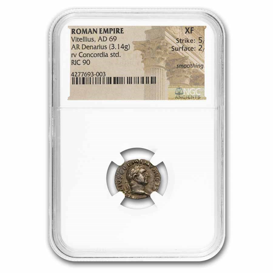 Roman Empire AR Denarius Vitellius (69 AD) XF NGC (RIC I 90) 5/2