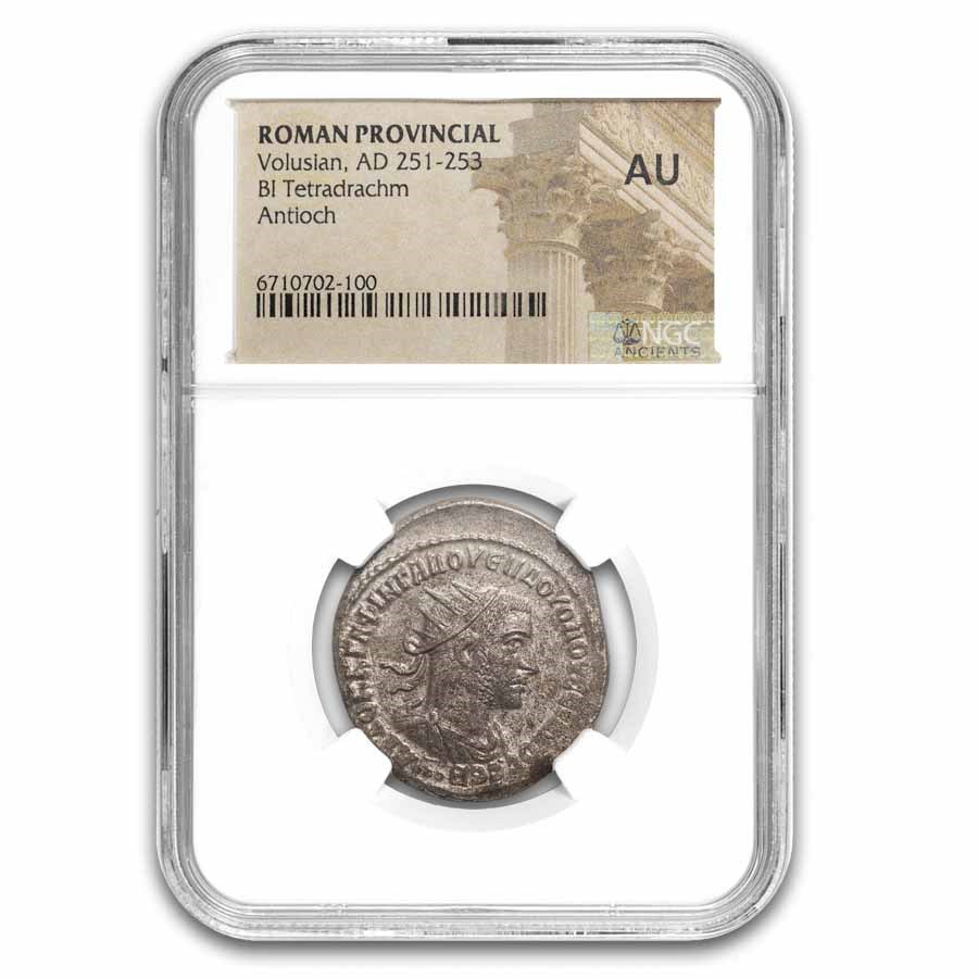 Roman Empire AR Tetradrachm Volusian (251-253 AD) AU NGC