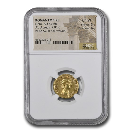 Roman Empire AV Aureus Nero (54-68 AD) Ch VF NGC (5/4, RIC-14) Roman Empire AV Aureus Nero (54-68 AD) Ch VF NGC (5/4, RIC-14)