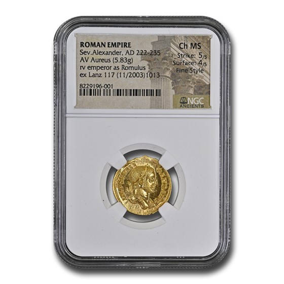 Roman Empire AV Aureus Sev Alexander (222-235 AD) Ch MS NGC (5/4) Roman Empire AV Aureus Sev Alexander (222-235 AD) Ch MS NGC (5/4)