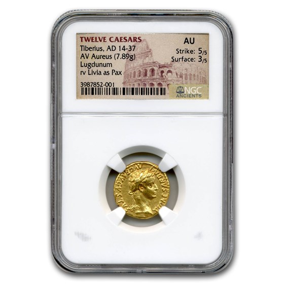 Roman Empire AV Aureus Tiberius (14-37 AD) AU NGC (Tribute Penny) Roman Empire AV Aureus Tiberius (14-37 AD) AU NGC (Tribute Penny)