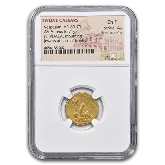 Roman Empire AV Aureus Vespasian 69-79 AD Ch F NGC (Judaea Capta)