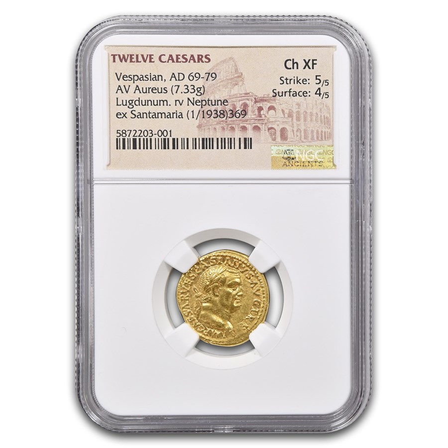 Roman Empire AV Aureus Vespasian 69-79 AD CH XF NGC (RIC II 1108)