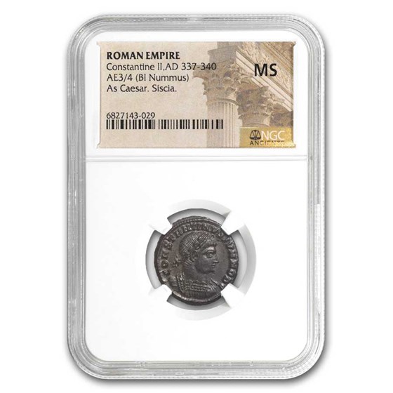 Roman Empire BI Nummus Constantine II 337-40 MS NGC (RIC VII 221) Roman Empire BI Nummus Constantine II 337-40 MS NGC (RIC VII 221)