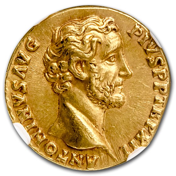 Roman Empire Gold Aureus Antoninus Pius Ch AU NGC (138-161 AD) Roman Empire Gold Aureus Antoninus Pius Ch AU NGC (138-161 AD)