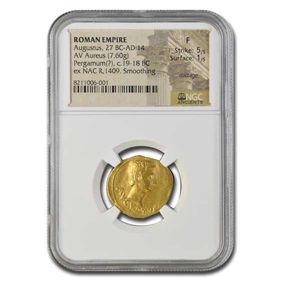 Roman Empire Gold Aureus Augustus (27 BC- 14 AD) Fine NGC