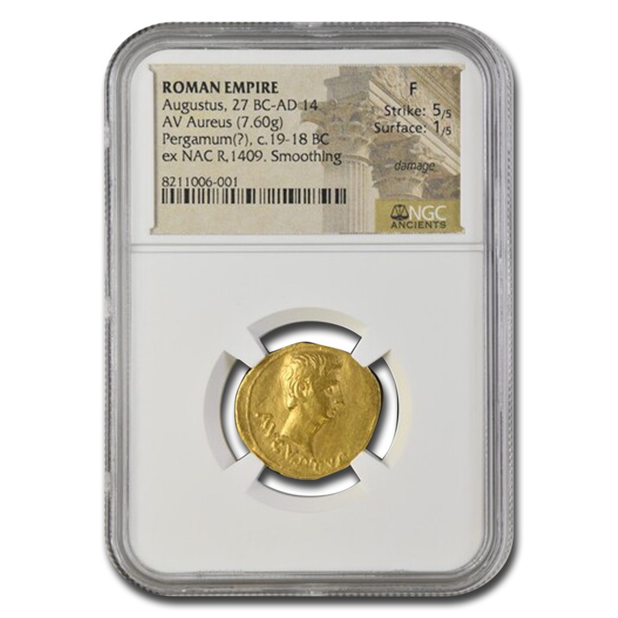 Roman Empire Gold Aureus Augustus (27 BC- 14 AD) Fine NGC