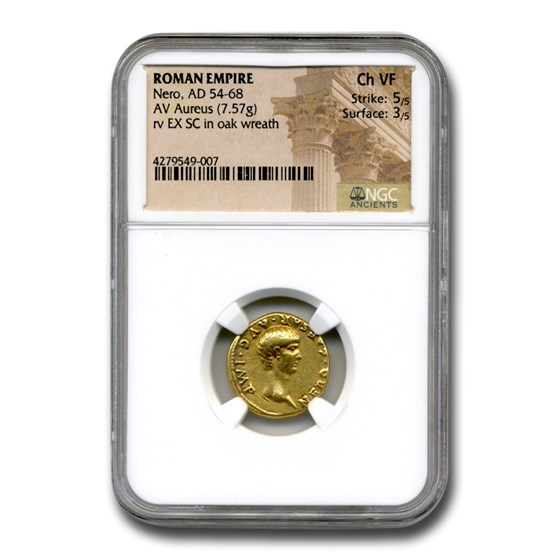Roman Empire Gold Aureus Emperor Nero (54-68 AD) Ch VF NGC Roman Empire Gold Aureus Emperor Nero (54-68 AD) Ch VF NGC