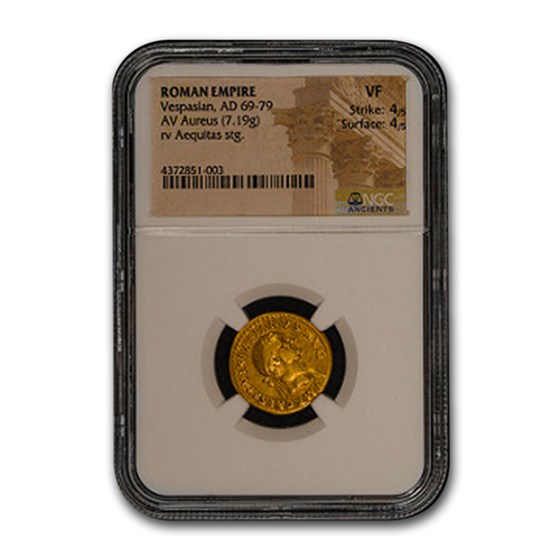 Roman Empire Gold Aureus Emperor Vespasian (69-79 AD) VF NGC Roman Empire Gold Aureus Emperor Vespasian (69-79 AD) VF NGC