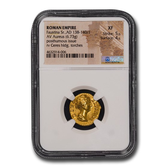 Roman Empire Gold Aureus Faustina Sr. (138-140/1 AD) XF NGC Roman Empire Gold Aureus Faustina Sr. (138-140/1 AD) XF NGC