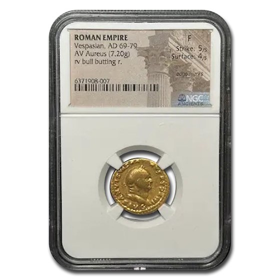 Roman Gold Aureus Emp Vespasian (69-79 AD) Fine NGC (RIC II 768) Roman Gold Aureus Emp Vespasian (69-79 AD) Fine NGC (RIC II 768)