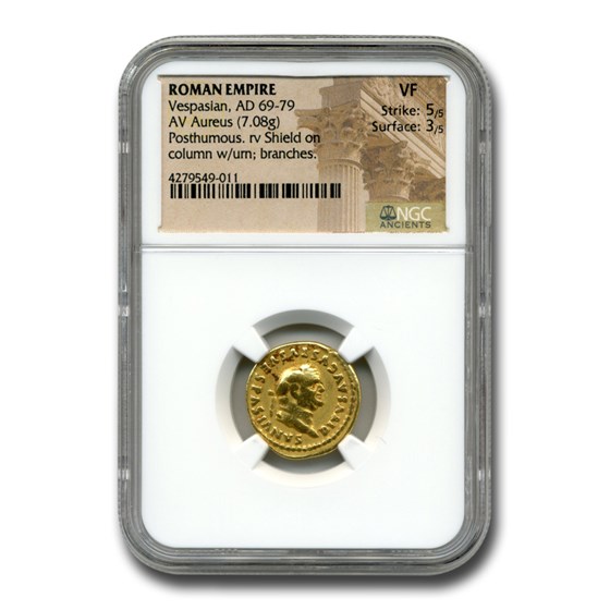 Roman Gold Aureus Emperor Vespasian (69-79 AD) VF NGC Roman Gold Aureus Emperor Vespasian (69-79 AD) VF NGC