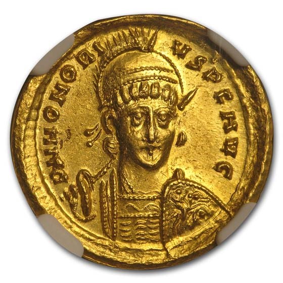 Roman Gold Solidus Emperor Honorius (393-423 AD) MS NGC