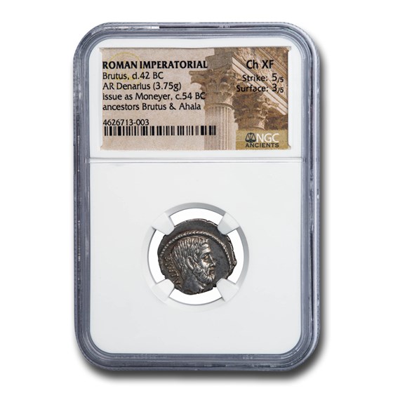 Roman Imperatorial AR Denarius Junius Brutus (42 BC) Ch XF NGC Roman Imperatorial AR Denarius Junius Brutus (42 BC) Ch XF NGC