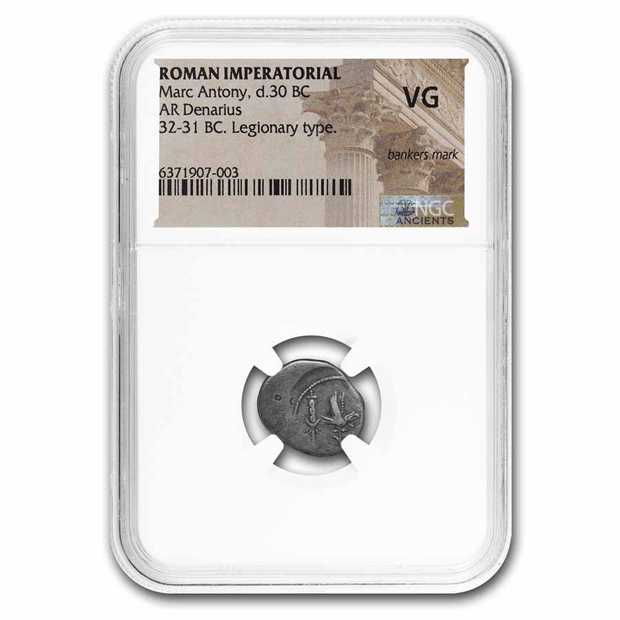 Roman Imperatorial AR Denarius Mark Antony (31 BC) VG NGC