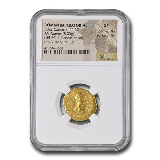 Roman Imperatorial AV Aureus Julius Caesar (45 BC) XF NGC (4/4) Roman Imperatorial AV Aureus Julius Caesar (45 BC) XF NGC (4/4)