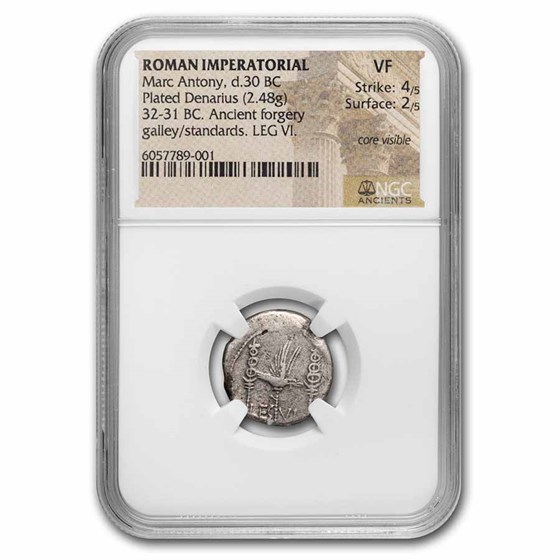 Roman Imperatorial Plated Denarius M Antony Leg VI (30 BC) VF NGC Roman Imperatorial Plated Denarius M Antony Leg VI (30 BC) VF NGC