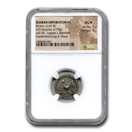 Roman Imperatorial Silver Denarius Brutus (42 BC) AU* NGC Roman Imperatorial Silver Denarius Brutus (42 BC) AU* NGC