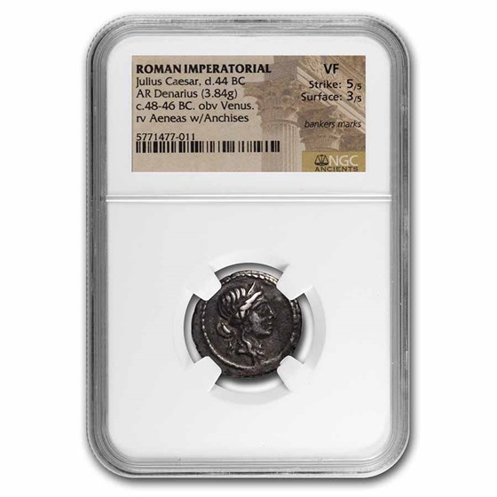 Roman Imperatorial Silver Denarius Julius Caesar (c.44 BC) VF NGC Roman Imperatorial Silver Denarius Julius Caesar (c.44 BC) VF NGC