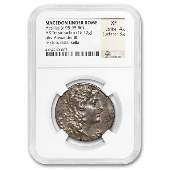 Roman Macedon Silver Tetradrachm Aesilla (95-65 BC) XF NGC (4/3)