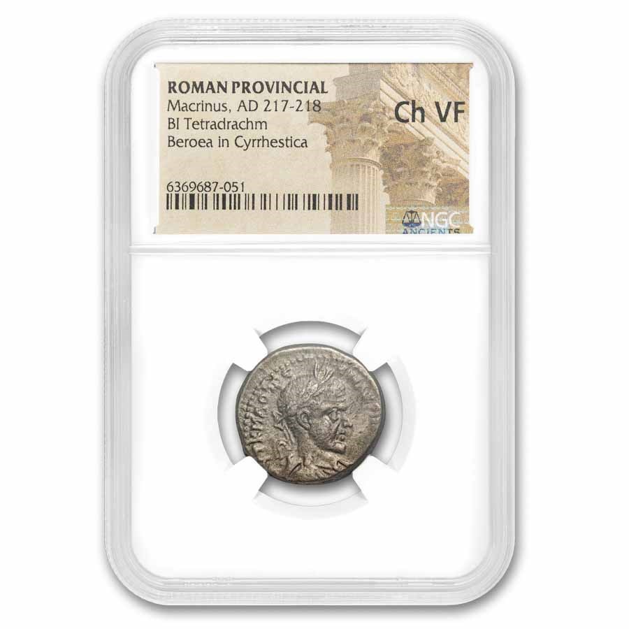 Roman Provincial AR Tetradrachm Macrinus (217-218 AD) Ch VF NGC