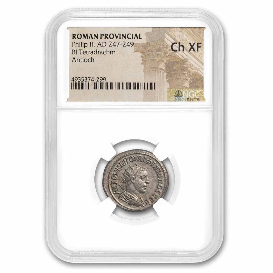 Roman Provincial BI Tetradrachm Philip II (247-249 AD) Ch XF NGC