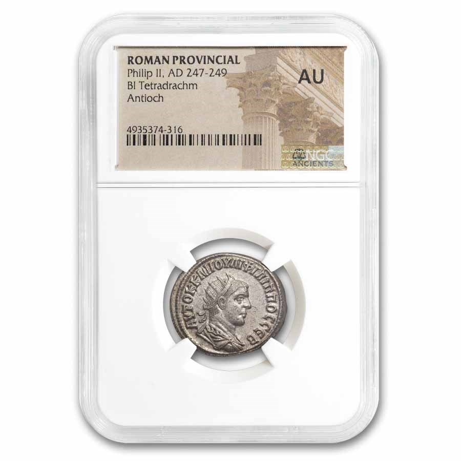 Roman Provincial BI Tetradrachm Philip II (247-249) AU NGC