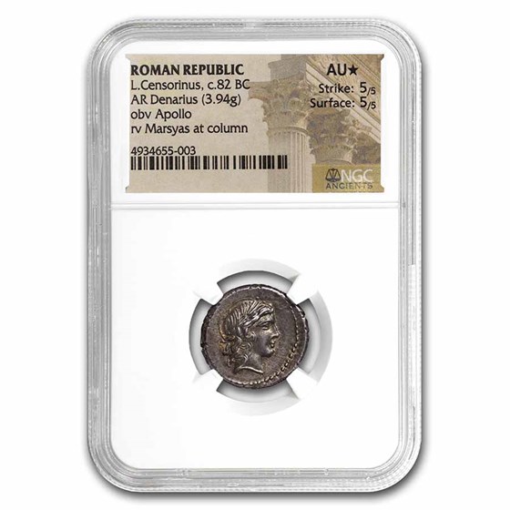 Roman Rep AR Denarius L. Censorinus (82 BC) AU* NGC (Cr-363/1d) Roman Rep AR Denarius L. Censorinus (82 BC) AU* NGC (Cr-363/1d)
