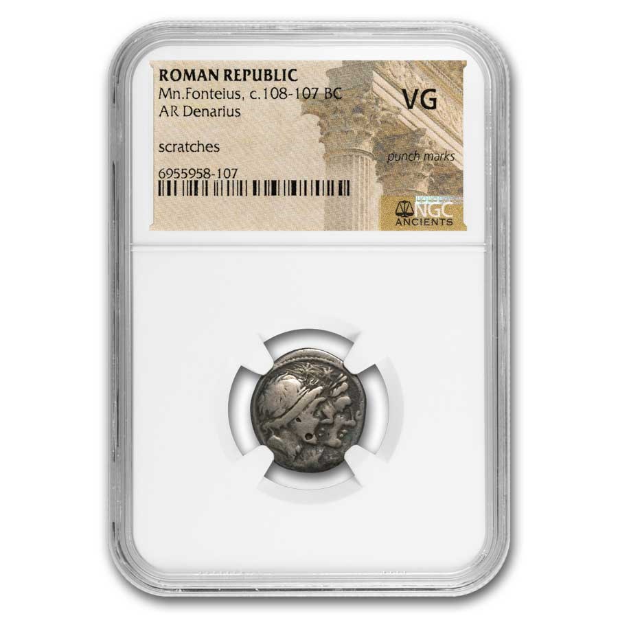 Roman Rep AR Denarius Mn. F. 108-107 BC VG NGC (Crawford 307/1a)
