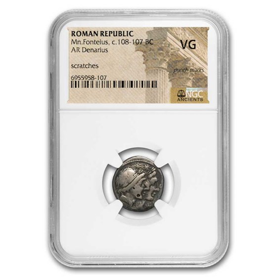 Roman Rep AR Denarius Mn. F. 108-107 BC VG NGC (Crawford 307/1a) Roman Rep AR Denarius Mn. F. 108-107 BC VG NGC (Crawford 307/1a)