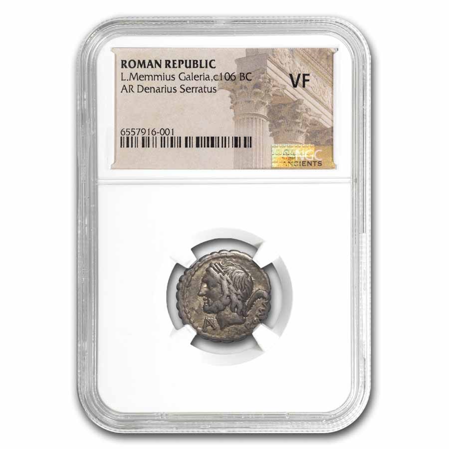 Roman Rep AR Denarius Serratus L. Memmius Galeria 106 BC VF NGC