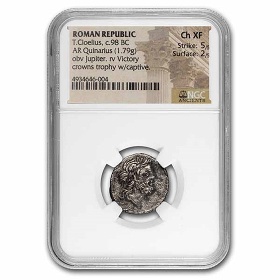 Roman Rep AR Denarius T. Colelius (c.98 BC) Ch XF NGC (Cr-332/1a) Roman Rep AR Denarius T. Colelius (c.98 BC) Ch XF NGC (Cr-332/1a)