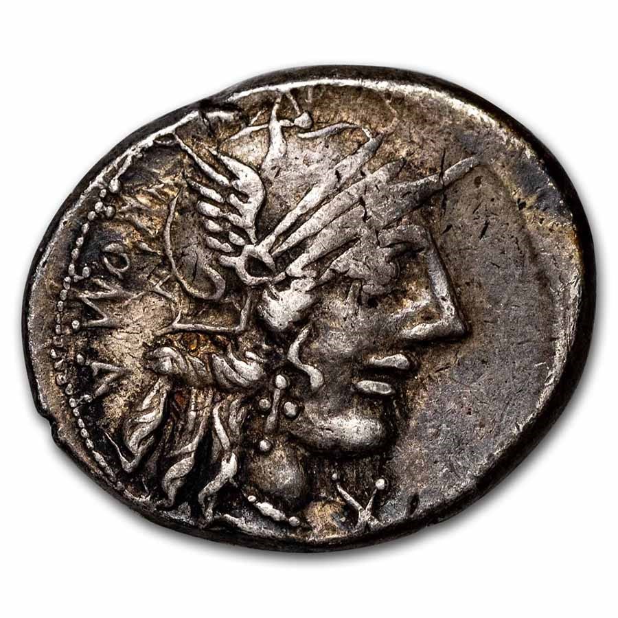 Roman Rep. Silver Denarius M. Fannius (123 BC) Ch Fine (Cr-275/1)