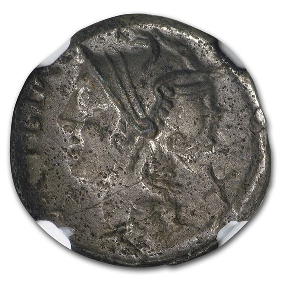 Roman Republic AR Denarius (115-114 BC) VF NGC (Brockage Error) Roman Republic AR Denarius (115-114 BC) VF NGC (Brockage Error)
