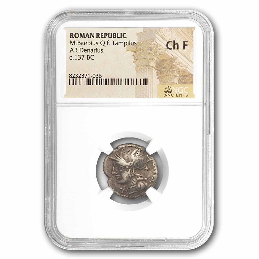 Roman Republic AR Denarius Baebius (137 BC) Ch F NGC (Cr-236/1)