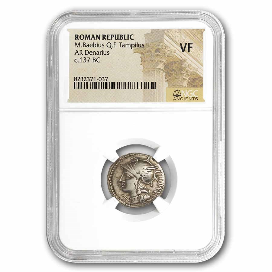 Roman Republic AR Denarius Baebius (137 BC) VF NGC (Cr-236/1)