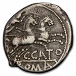 Roman Republic AR Denarius C Cato (123 BC) VF (Crawford 274/1)