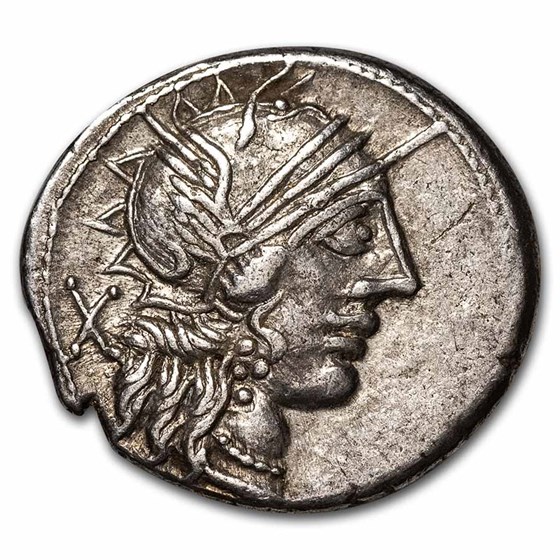 Roman Republic AR Denarius C Cato (123 BC) XF (Crawford 274/1)