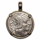 Roman Republic AR Denarius C. Fulvius (117/6 BC) 14 K Gold Bezel