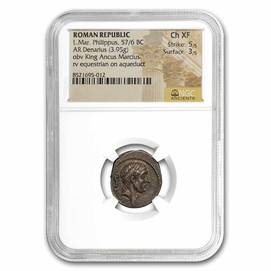 Roman Republic AR Denarius L. Marcius Philippus (57 BC) Ch XF NGC