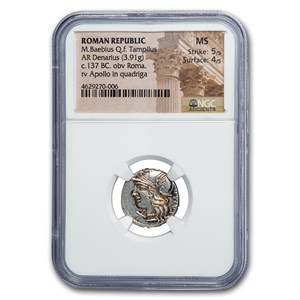 Buy Roman Republic AR Denarius M Baebius Tamphilus (137 BC) MS NGC APMEX