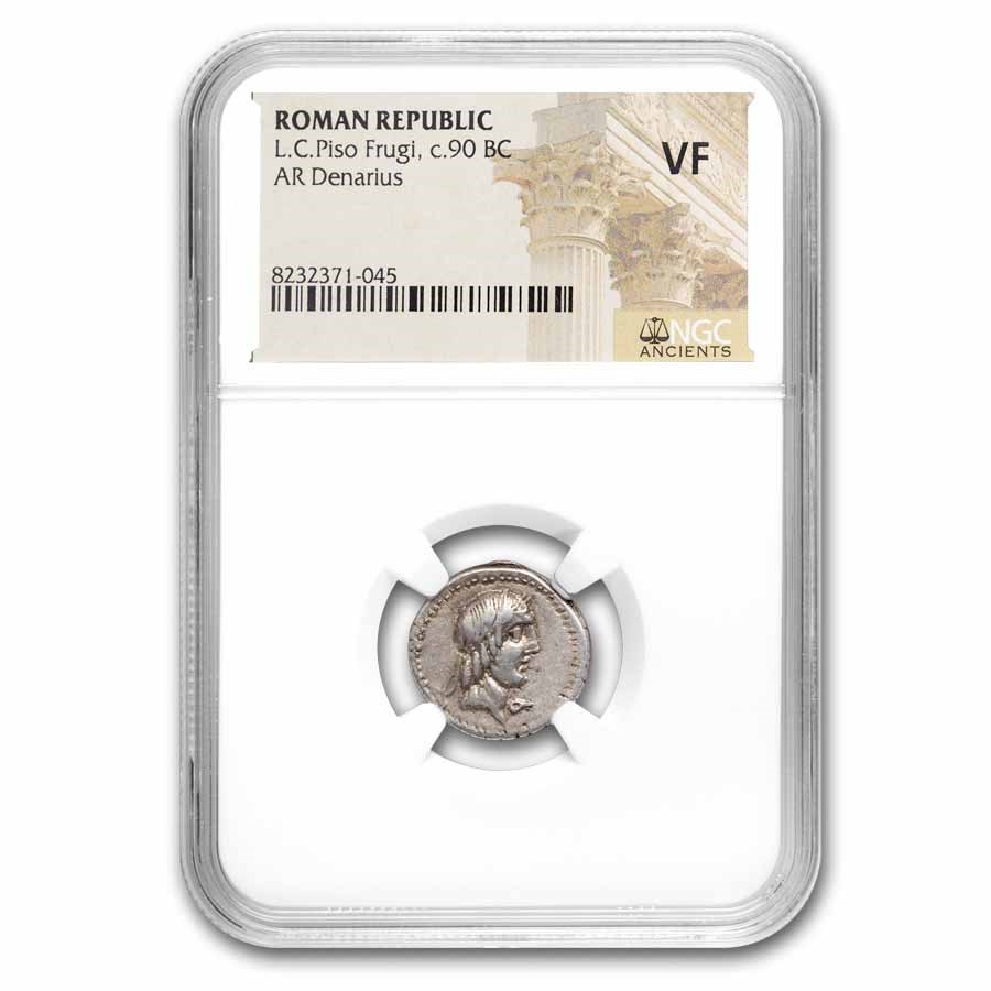 Roman Republic AR Denarius Piso Frugi (90 BC) VF NGC (Cr-340/1)