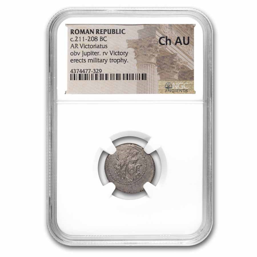 Roman Republic AR Victoriatus (c. 211-208 BC) Ch AU NGC