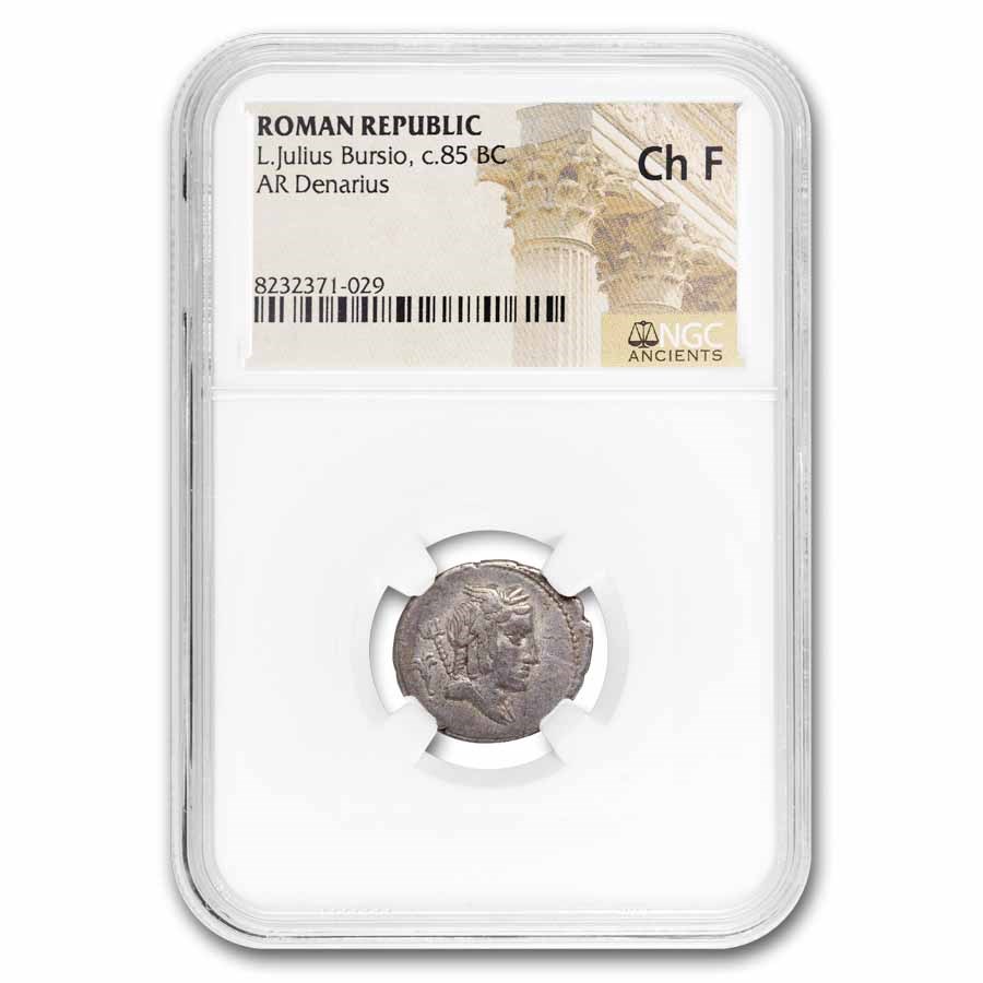 Roman Republic Denarius Julius Bursio 85 BC Ch F NGC (Cr-352/1)