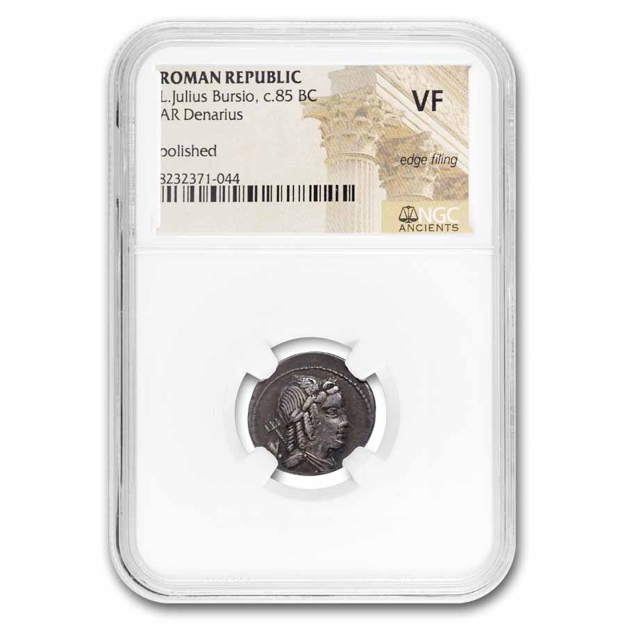 Roman Republic Denarius Julius Bursio 85 BC VF NGC (Cr-352/1)